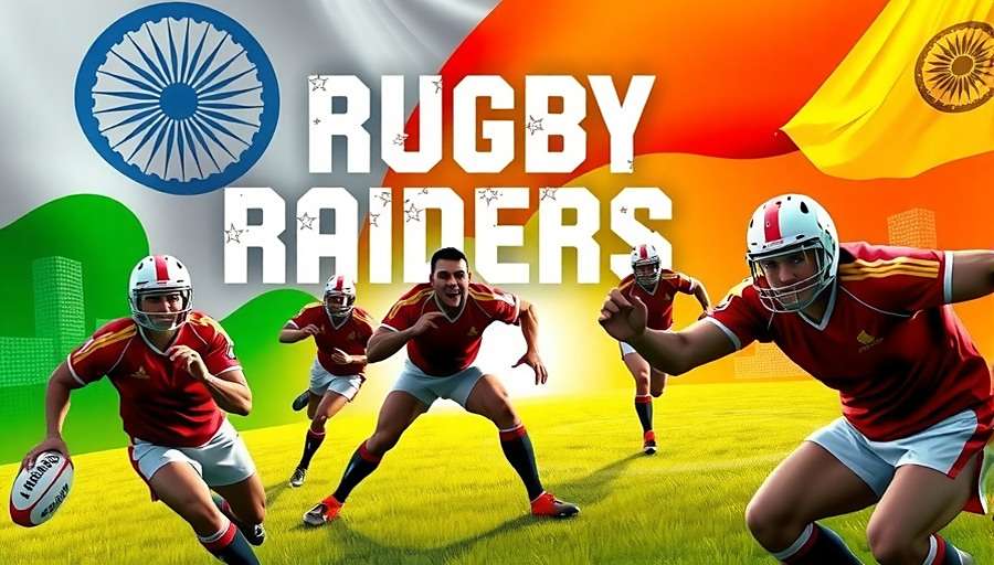 Rugby Raiders game cover featuring Indian rugby players in action with national flag colors